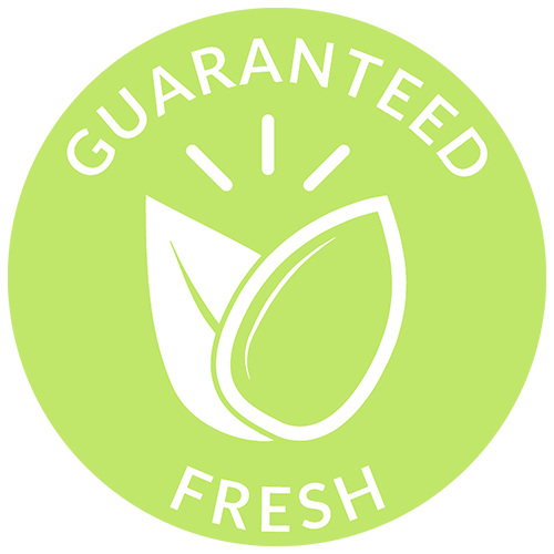 Guaranteed Fresh Seeds Icon with a seed and leaf inside.